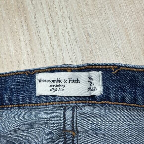 Abercrombie & Fitch High Rise Skinny Jeans Distressed Blue Denim Raw Hem 26 - Picture 12 of 16